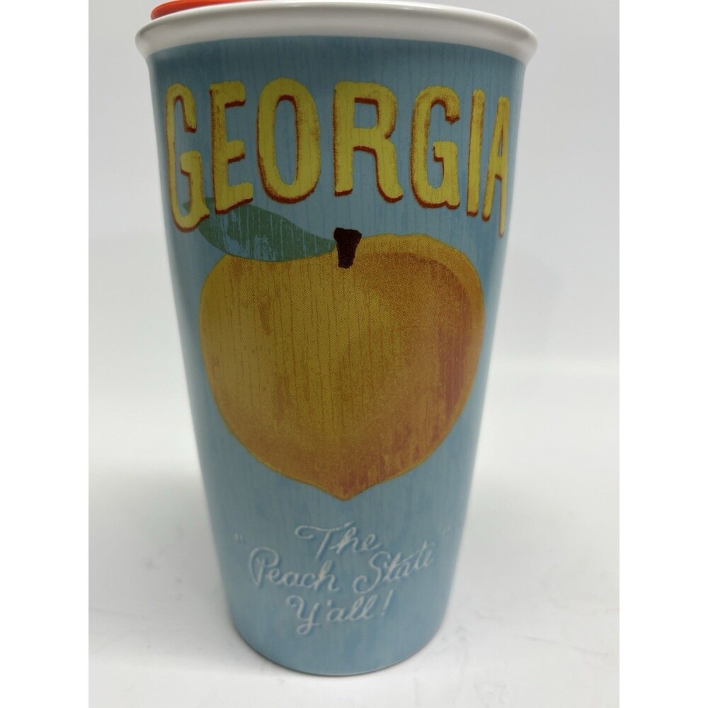 Starbucks Georgia Peach State Ceramic Travel Tumbler Mug 12oz Orange Lid